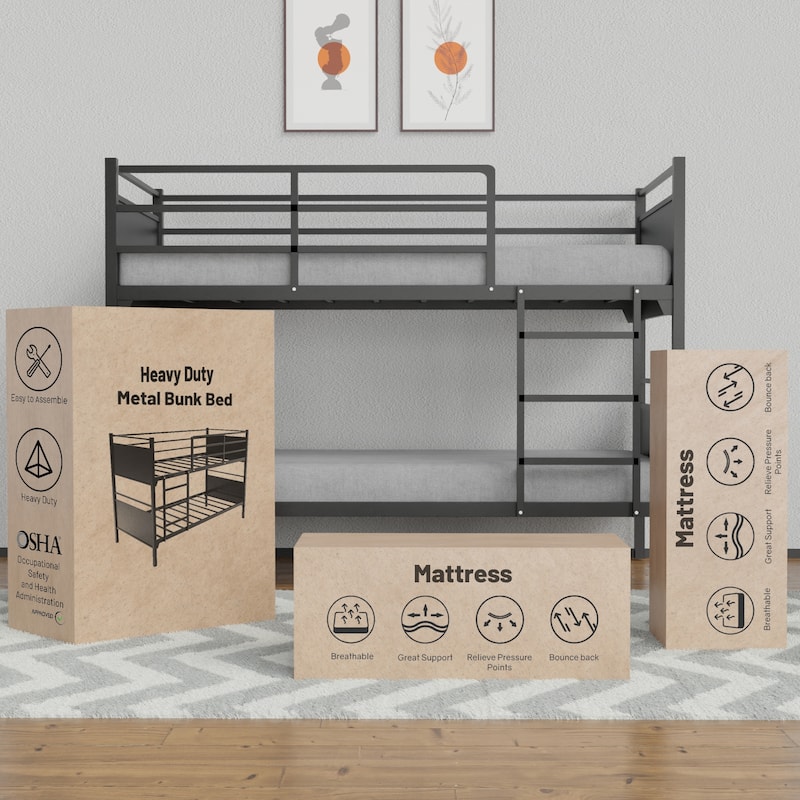 Onetan, 5" Medium Firm High Density Foam Mattress With Heavy Duty Metal Bunk Bed.