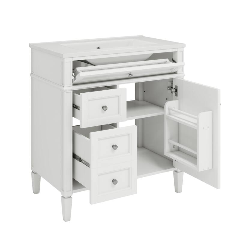 30" Modern Bathroom Vanity with Ceramic Sink - 3 Drawers,Soft-Close Storage, Pine Wood Frame.
