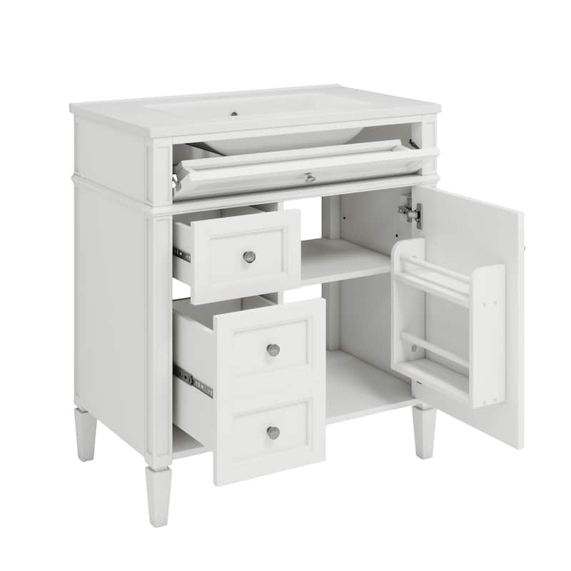 Roomfitters 30" Vanity with Sink, Modern Bathroom Cabinet with 2 Drawers and Tip-out Storage, Sleek Freestanding Design
