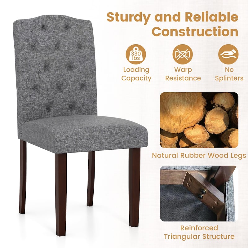 Gymax Wooden Dining Chair Set of 2 Button Tufted Fabric Upholstered - See Details