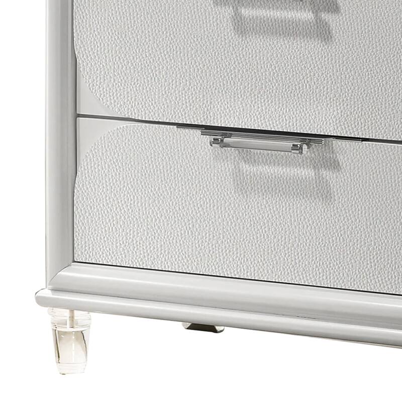 Dima Tall Dresser Chest, 4 Drawers w Acrylic Handles, White Rubberwood