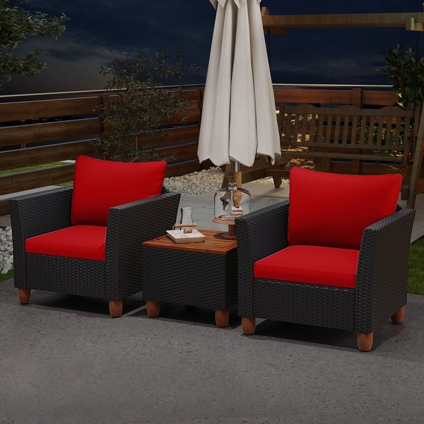 Costway 3 PCS Outdoor Patio Rattan Bistro Furniture Set