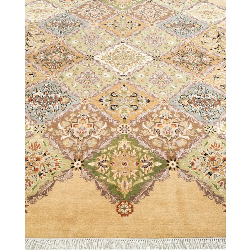 Overton Handknotted Wool Traditional Oriental Yellow Octagon Area Rug - 6' x 9'