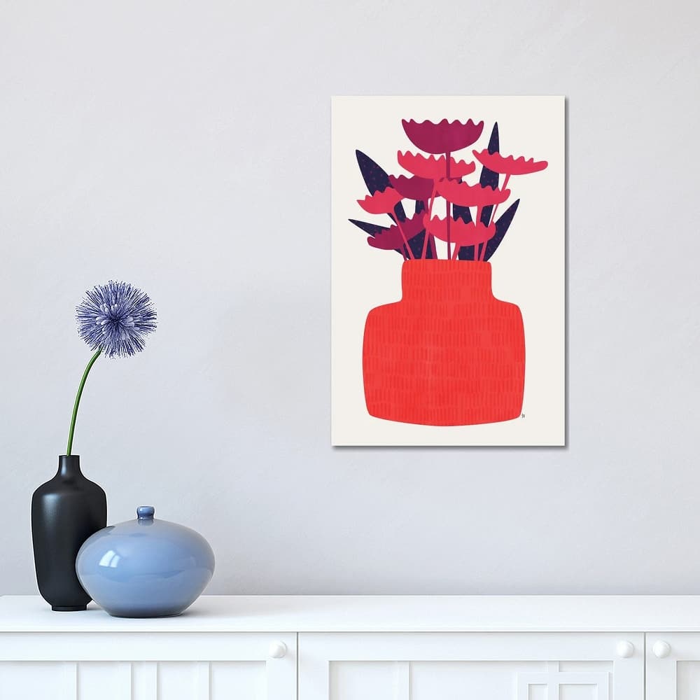 iCanvas "Pink Flowers Red Vase" by Tracie Andrews Canvas Print