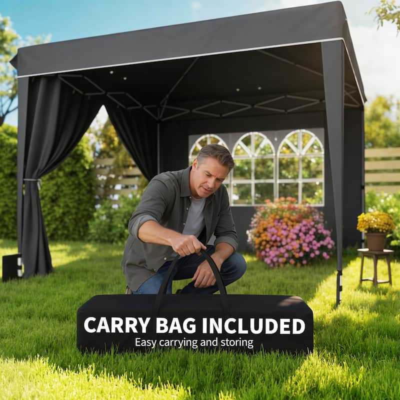 Outsunny 10 x 10 ft Pop Up Canopy Tent with Sidewalls, UPF50+ Outdoor Portable Instant Canopy Shelter with Carry Bag, Sandbags