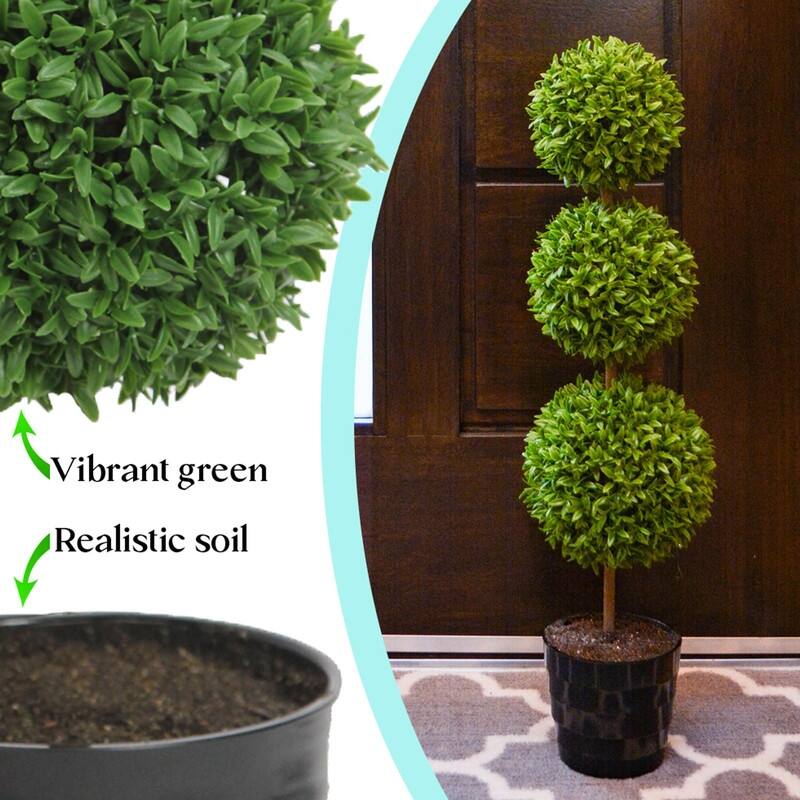 2 x 24" Faux Tabletop English Boxwood 2 Ball Topiary in Pot, Green