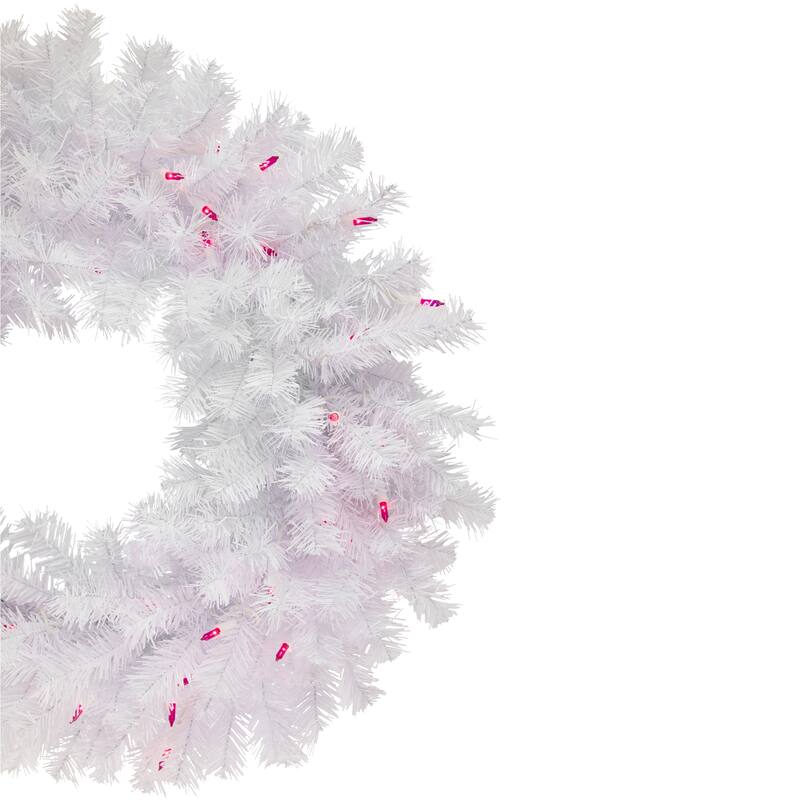 Geneva White Spruce Artificial Christmas Wreath, 24-Inch, Pink Lights