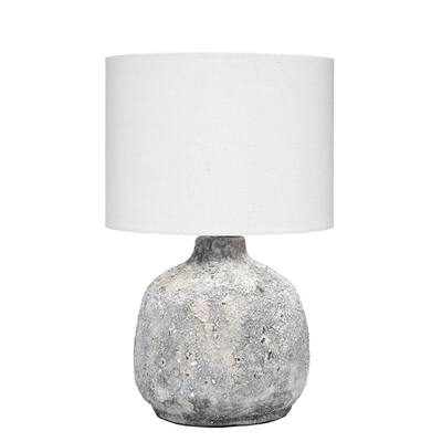 Ceramic Oval Table Lamp with Textured Finish, White and Gray