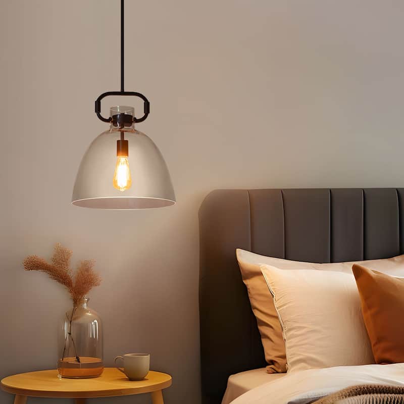 Starskys 1-Light Industrial Pendant Light with Bowl-Shaped Clear Glass Shade