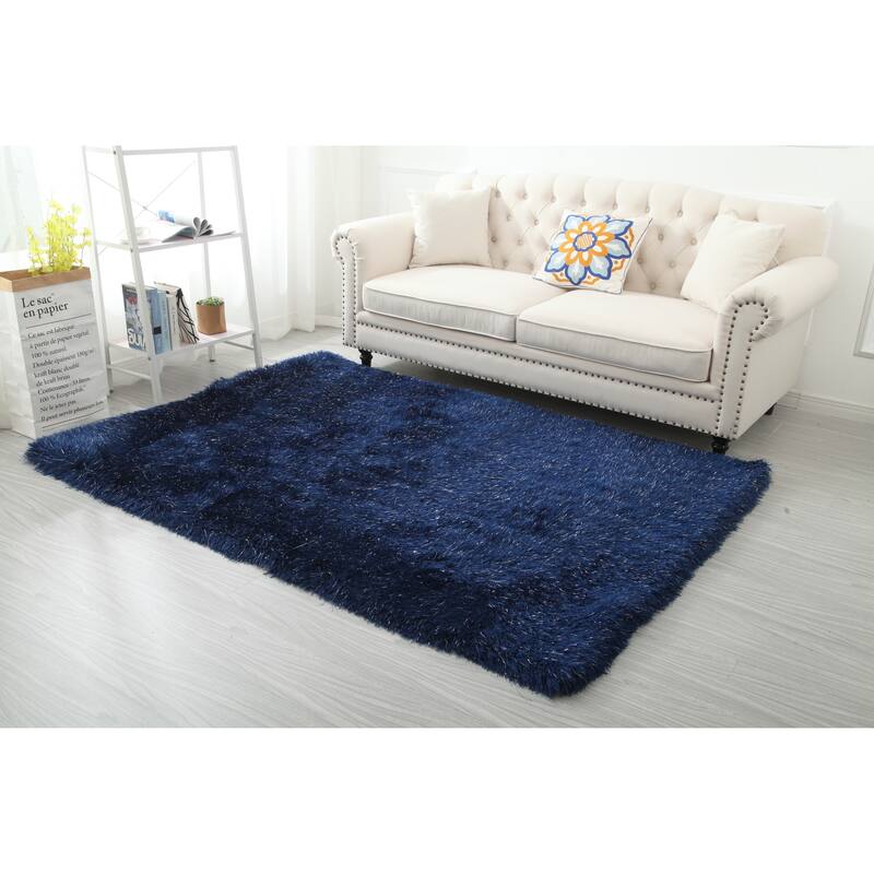 Manhattan Polyester Shag Area Rug - 5' X 7' - Dark Blue
