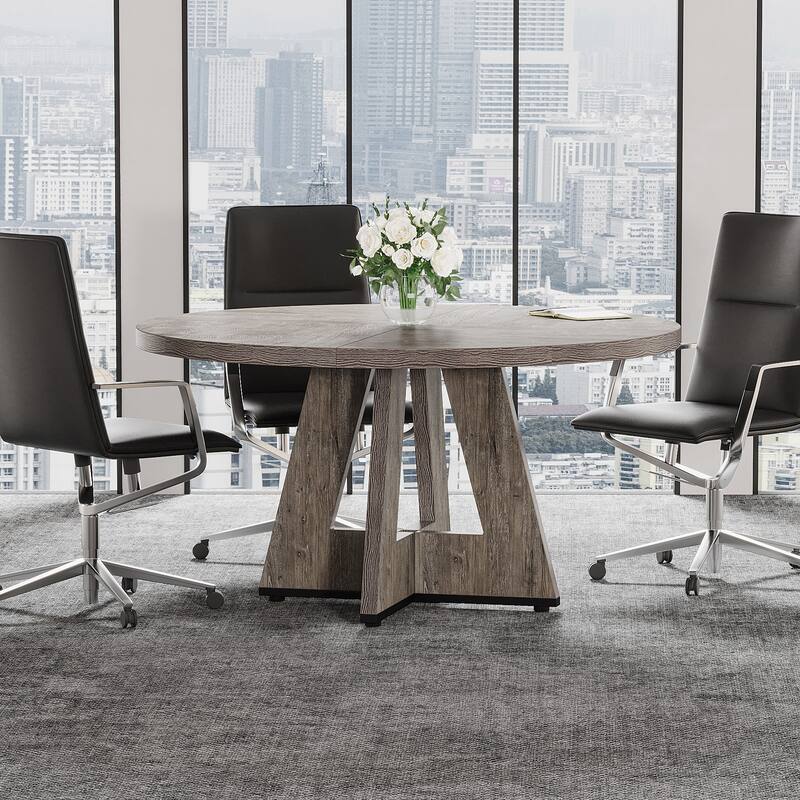 47-inch Round Conference Table for 4-6 People, Wooden Meeting Room Table