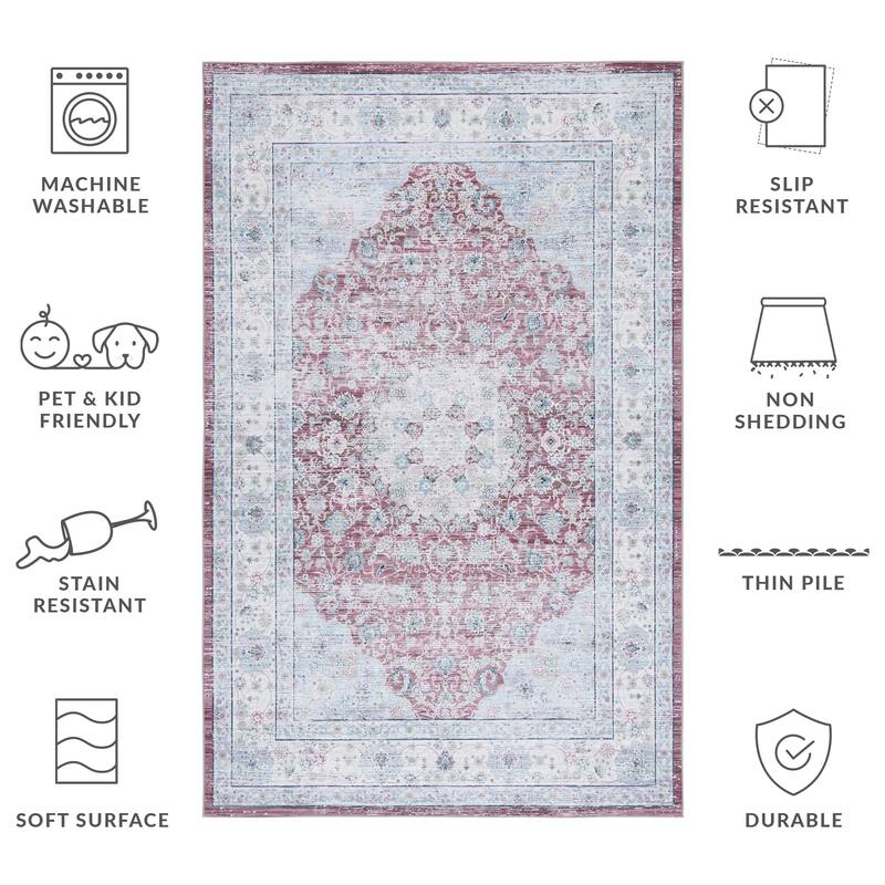 SAFAVIEH Tucson Machine Washable Slip Resistant Izora Traditional Rug - 3' x 5' - Rust/Beige