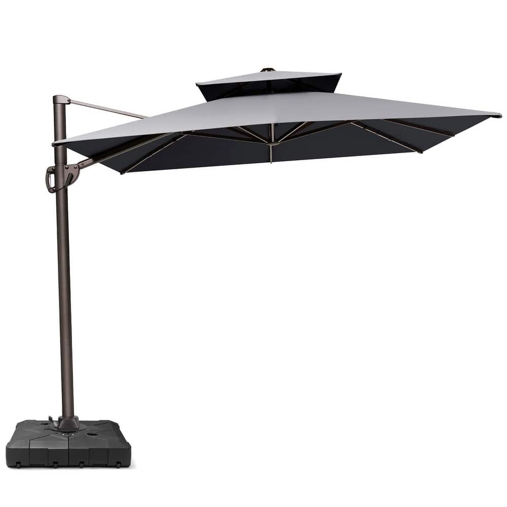 11 x 9 ft Patio Cantilever Offset Umbrella with 360-degree Rotation, Base Included
