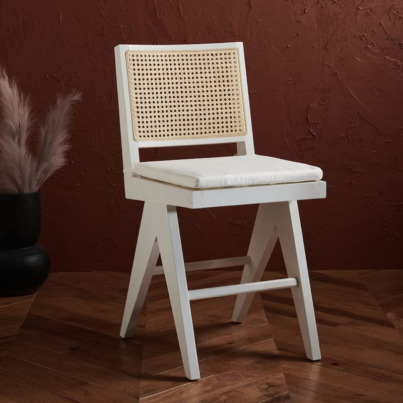 SAFAVIEH Couture Meine Rattan 22-inch Counter Stool - 18 In. W x 23 In. D x 38 In. H - 18Wx23Dx38H - White/Natural