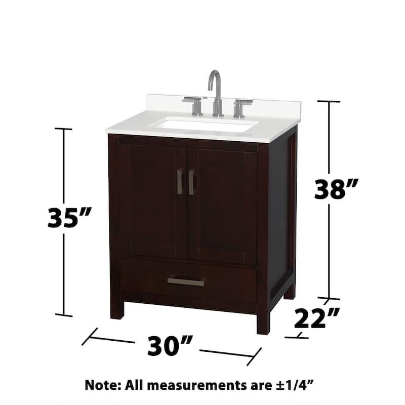 Sheffield 30-inch Single Vanity, 3 Hole Quartz Top, Med Cabinet