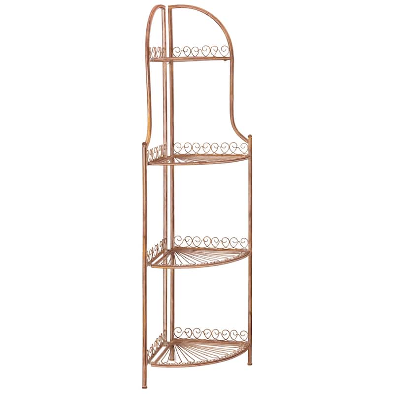 SAFAVIEH Shyla Victorian Wrought Iron 4-Tier Outdoor Corner Shelf - 14 In. W x 14 In. D x 60 In. H - 14Wx14Dx60H