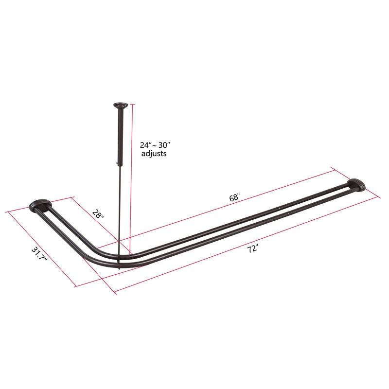 Utopia Alley Rustproof Aluminum Double L Shaped Shower Curtain Rod 72" L x 31.7" W, with 24 Shower Hooks included, Wall Mounted