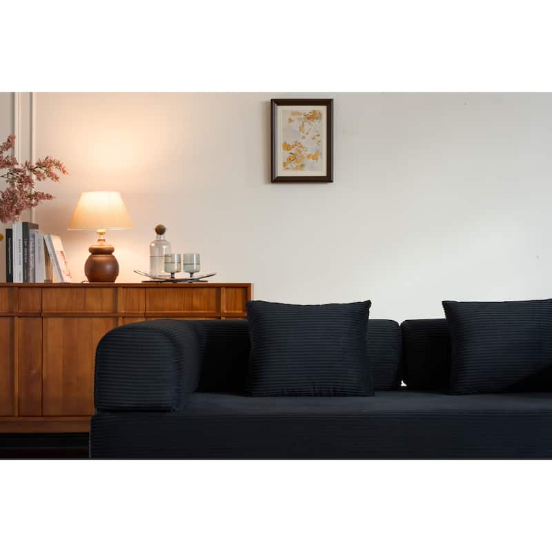 Convertible Sleeper Sofa Bed with Pillow, Corduroy Folding Mattress Couch with Fixed-Shape Frame, Floor Lounge Loveseat Sofa