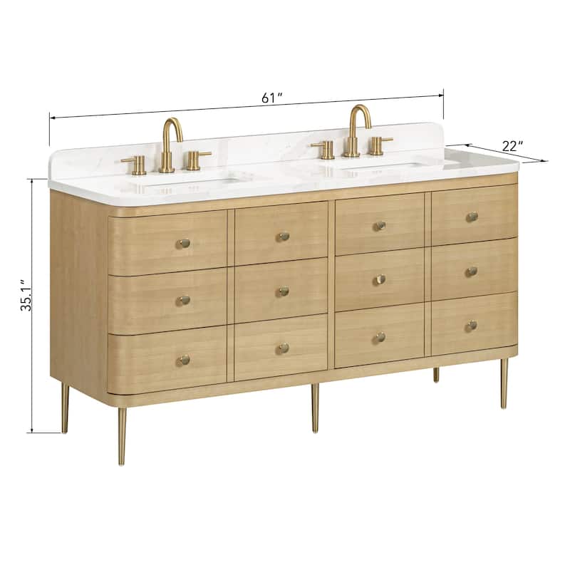 Serena Bathroom Vanity in Light Oak with Calacatta Quartz Top