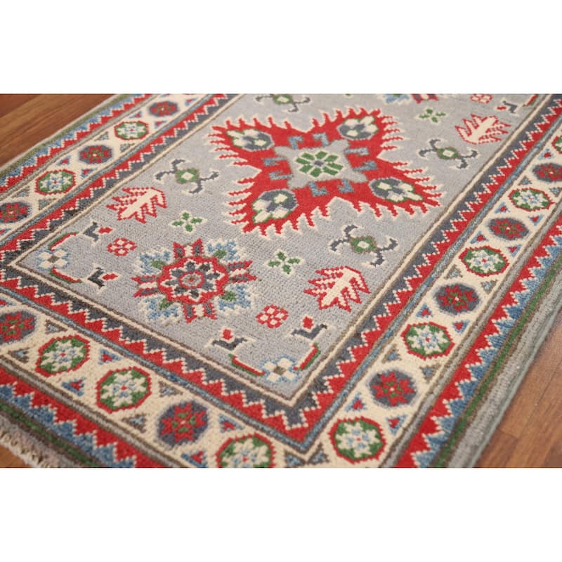 Gray Kazak Oriental Rug Handmade Traditional Wool Carpet - 2'0"x 3'0"