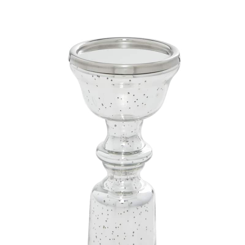 Silver Glass Handmade Turned Style Pillar Candle Holder (Set of 2) - S/2 9", 12"H