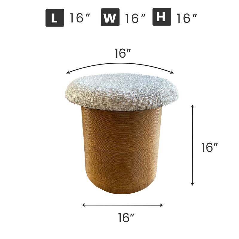 Tufted Boucle Ottoman Stool with Wooden Frame Accent Seat or Footrest