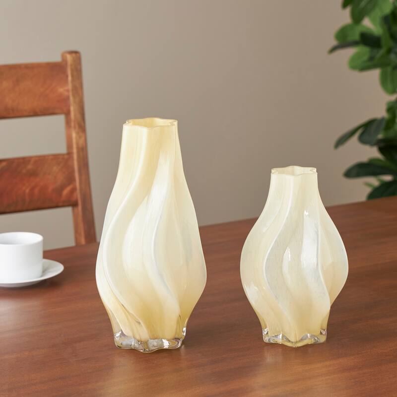 Blue or Yellow Glass Wavy Ombre Vase (Set of 2) - Yellow
