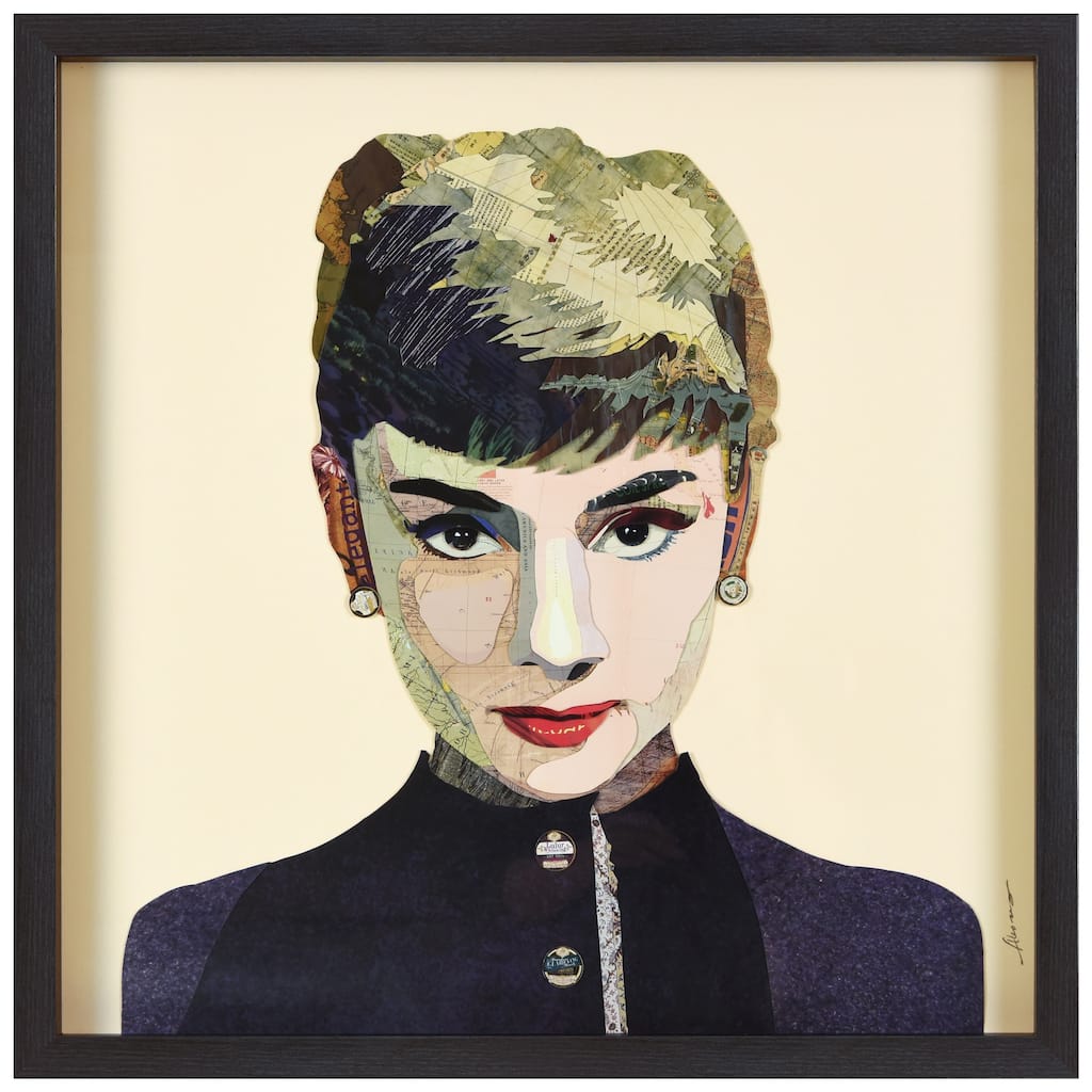 Empire Art "Audrey" Alex Zeng's dimensional collage, under glass & a black shadow box frame