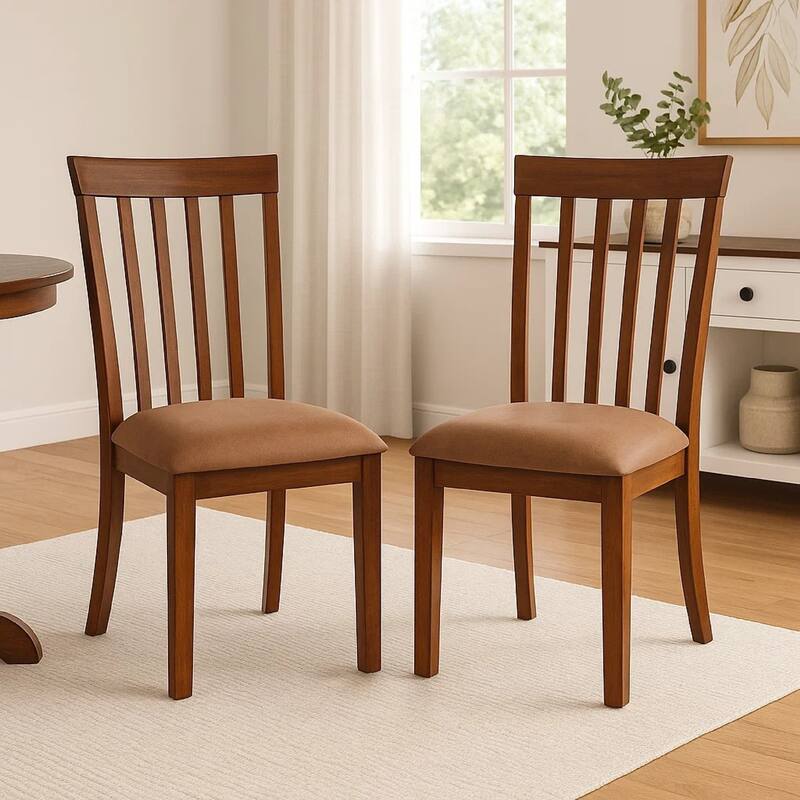 Odel Dining Side Chair Set of 2, Slatted Solid Wood Dark Brown