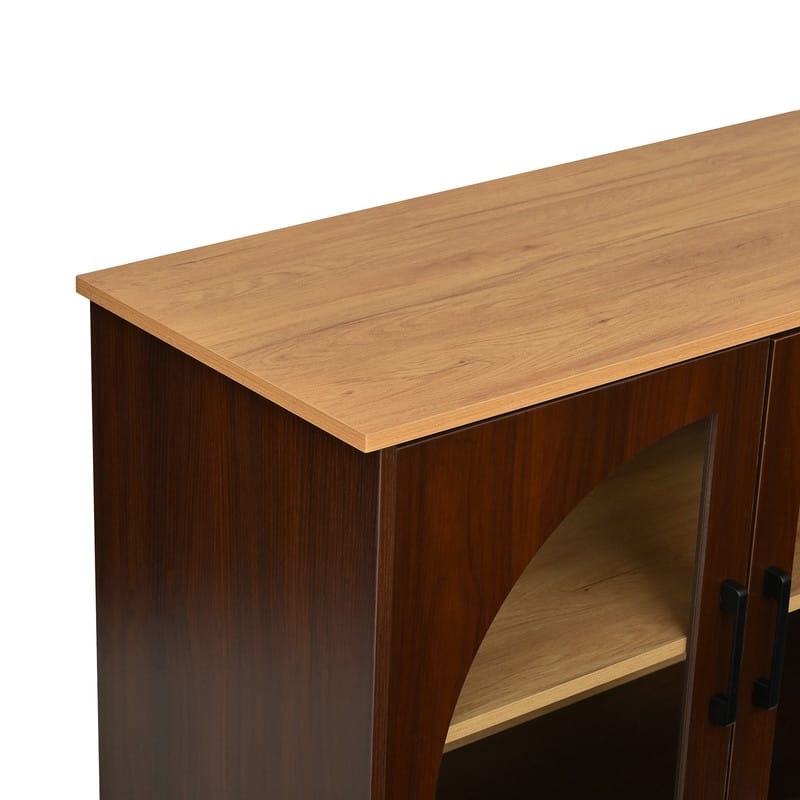 Farmhouse 3-Piece TV Stand Set for TVs Up to 70", Entertainment Center with Arched Sideboard and Glass Doors for Living Room