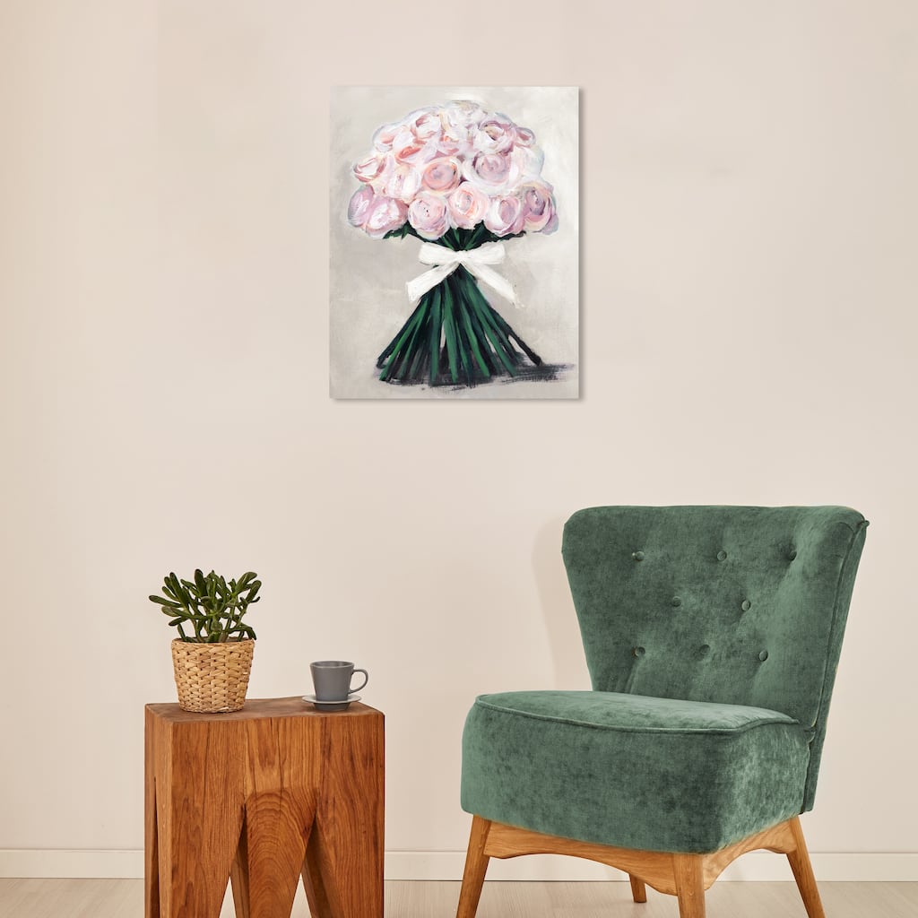 Wynwood Studio Canvas Floral and Botanical Loveliest Bouquet Ivory Pink and Light Pink Farmhouse Wall Art Canvas Print