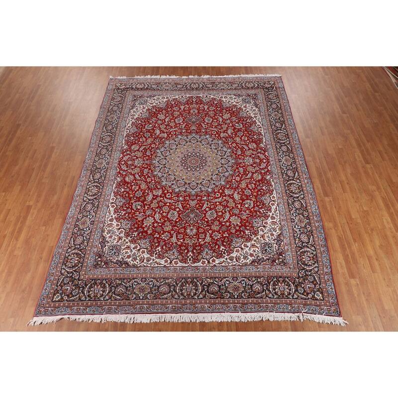 Traditional Red Kashan Turkish Rug Machine-Made Living Room Carpet - 9'7" x 12'6"