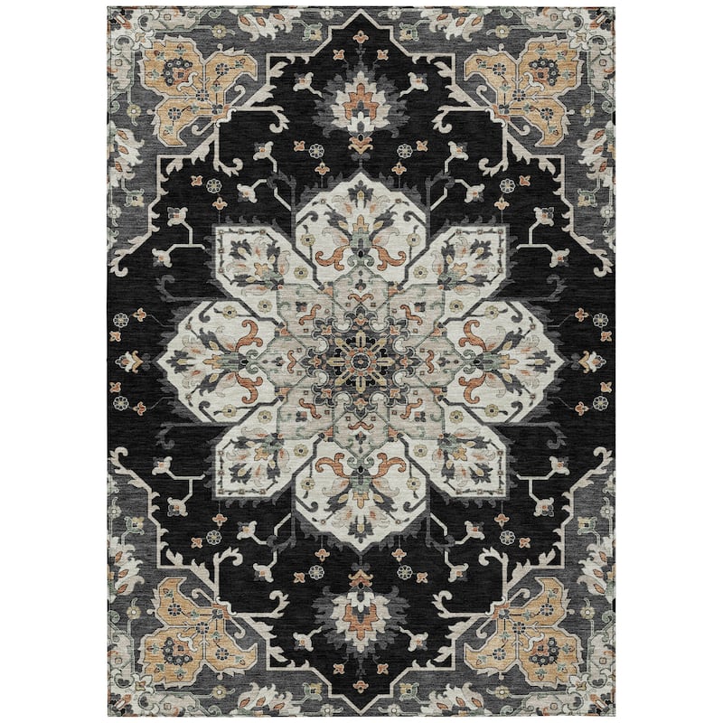 Machine Washable Indoor/Outdoor Traditional Heriz Chantille Rug