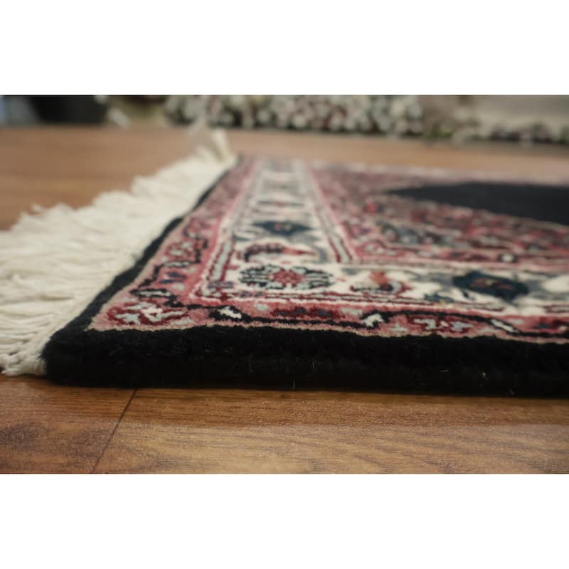 Hand Knotted Oriental 100% Wool Carpet Traditional Geometric Black Bidjar Runner Rug - 10' 2'' X 2' 5''