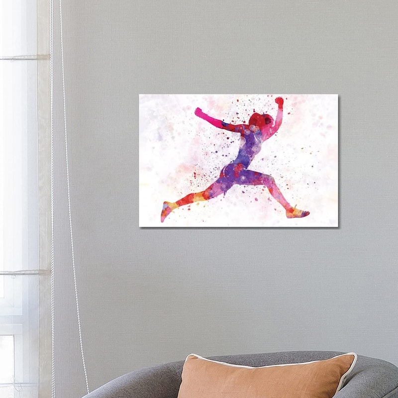 iCanvas "Woman Runner Running Jumping Shouting" by Paul Rommer Canvas Print - 18x26x1.5