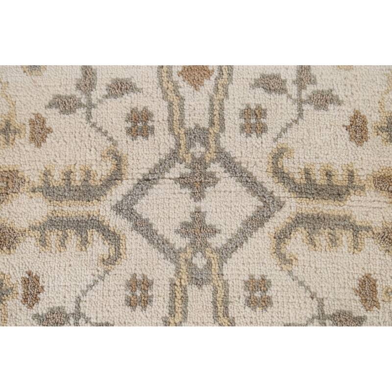 All-Over Ivory Oushak Oriental Runner Rug Hand-Knotted Wool Carpet - 2'6"x 11'9"