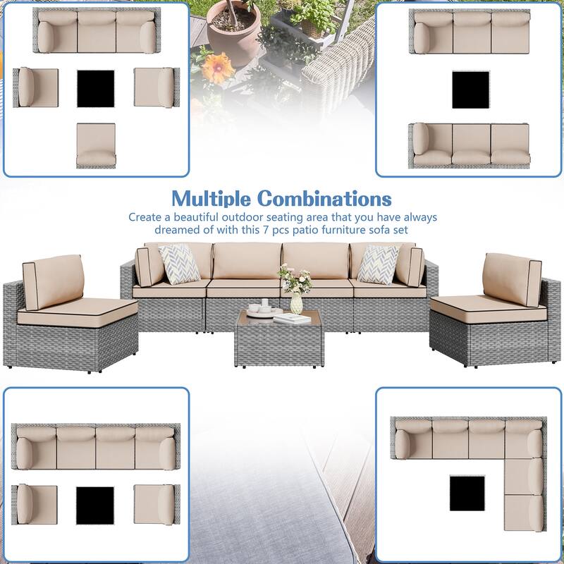 7-Piece Outdoor Sectional Seating Group with Cushions