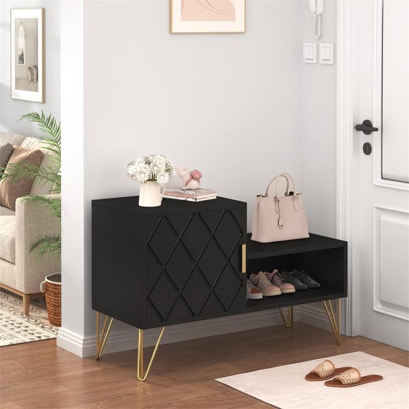 Storage Bench with 2 Compartments - 11.4"D x 29.1"W x 18.9"H