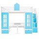 preview thumbnail 4 of 7, Blue Full Pine Bunk Bed with Changeable Table, Storage Staircase, Drawers