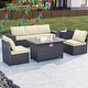 preview thumbnail 45 of 99, Outdoor Patio Furniture Set, All Weather PE Wicker Sectional Conversion Sofa set with Firepit(Optional)