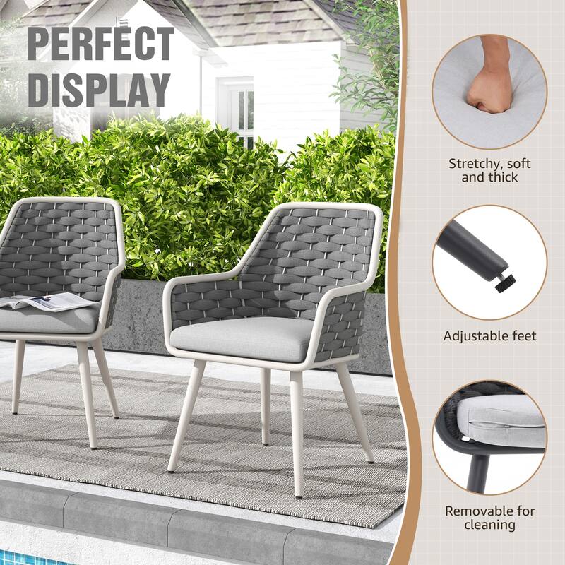 Outdoor 2-Piece Metal Arm Dining Chairs With Cushions