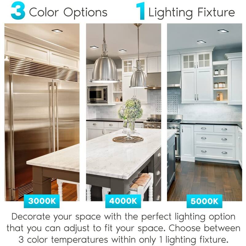 Luxrite 4" Square LED Flush Mount 10W 3 Color Selectable 600 Lumens Dimmable Damp Rated Black Trim