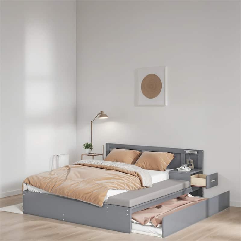 Full Size Wood Storage Hydraulic Platform Bed with Trundle