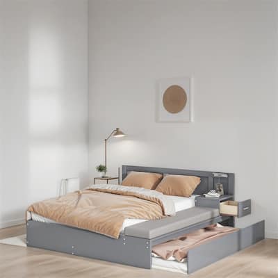 Full Size Wood Storage Hydraulic Platform Bed with Trundle