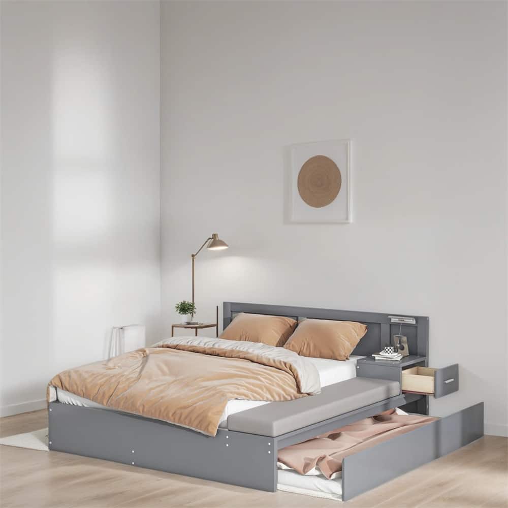 Full Size Wood Storage Hydraulic Platform Bed with Trundle