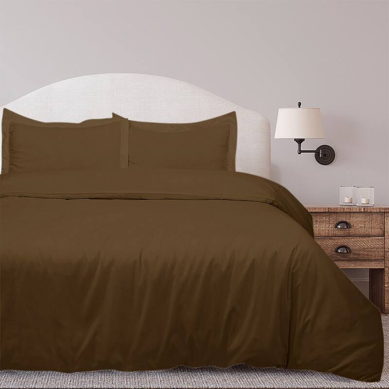Royale Linens Black Duvet Cover Full Size - Soft Duvet Cover Set - 3 Piece Double Brushed Full Duvet Covers with Zipper Closure - Chocolate - Queen