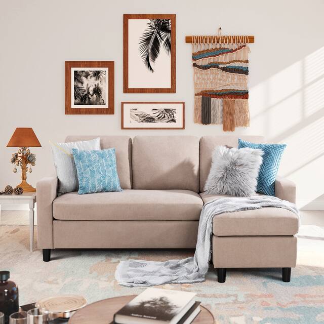 Futzca Modern L-shaped Convertible Sectional Sofa w/ Reversible Chaise - Khaki