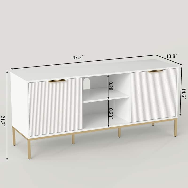 Wave Design TV Stand, Open Adjustable Shelves for Living Room