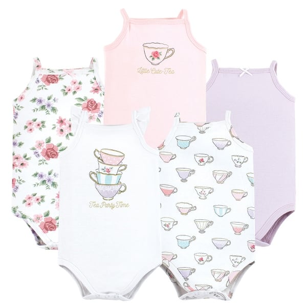 slide 1 of 1, Hudson Baby Infant Girl Cotton Sleeveless Bodysuits, Tea Party 0-3 Months - Tea Party