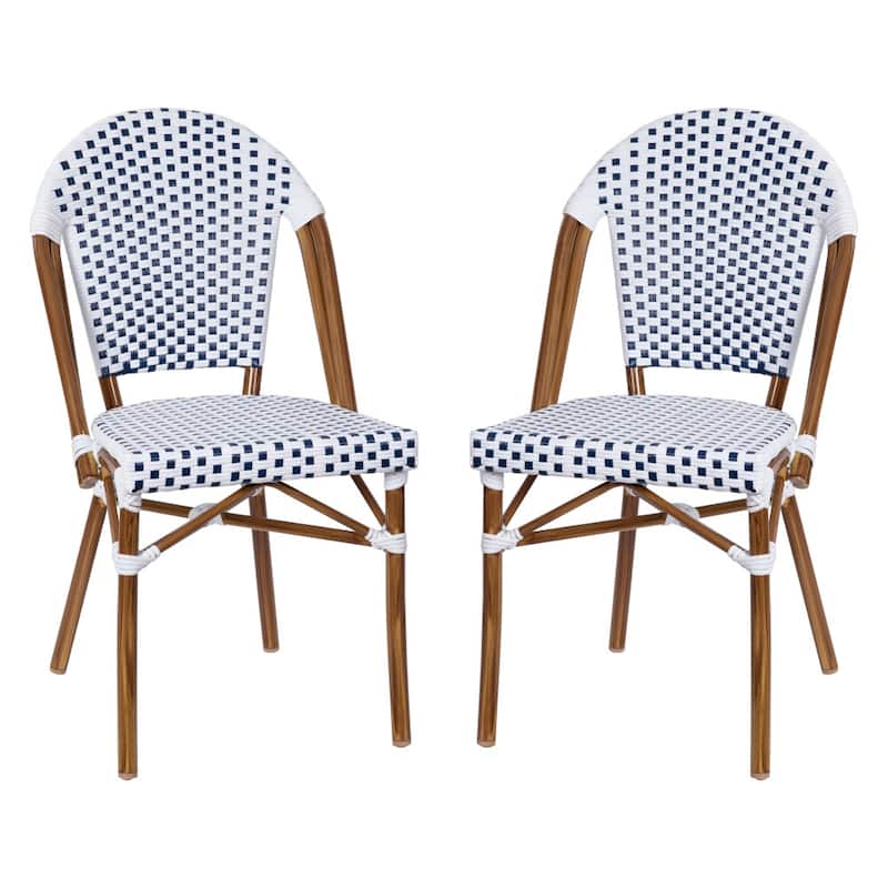 2 Pack All-Weather Commercial Paris Chairs with Bamboo Print Frame